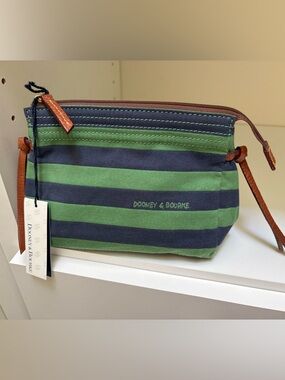 Vintage Dooney & Bourke Canvas Cosmetic Bag with Leather Trim